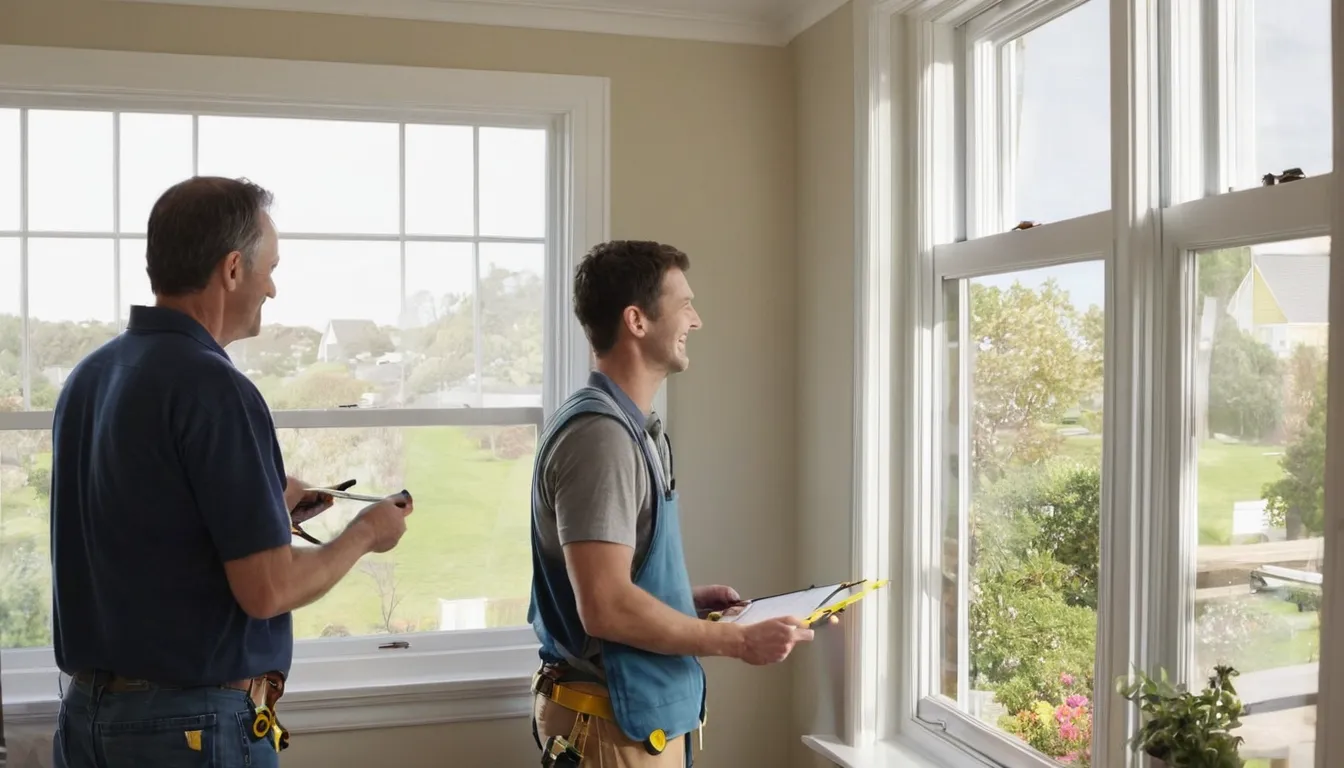 Homeowner and a local provider checking a new replacement window in a bright living room near Atlanta